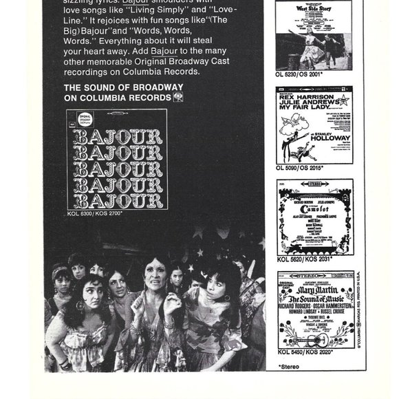 Bajour Columbia Records AD Broadway Theatre 1960s Vintage Print Ad 9 in Camelot - Picture 3 of 4